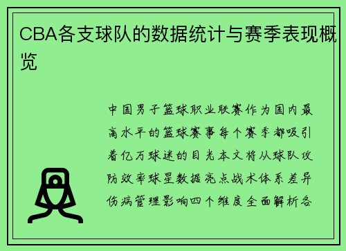 CBA各支球队的数据统计与赛季表现概览